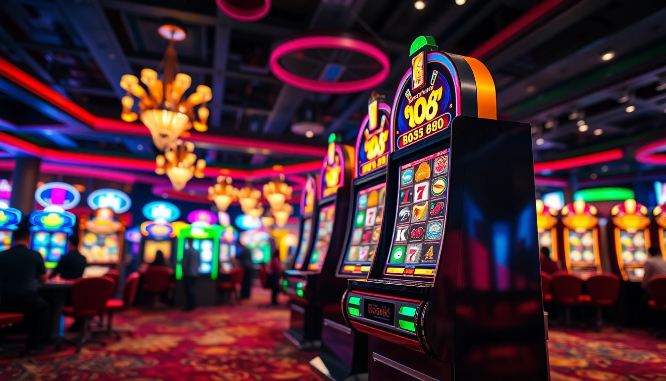 Menangkan di bos88 slot dengan mesin permainan yang penuh warna dan suasana kasino yang menyenangkan.