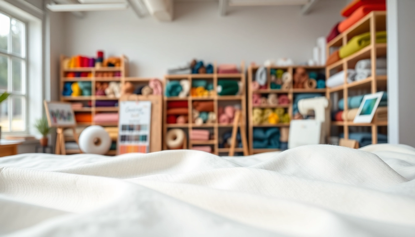 Katoen fabric collection showcasing vibrant textures and designs in a textile studio