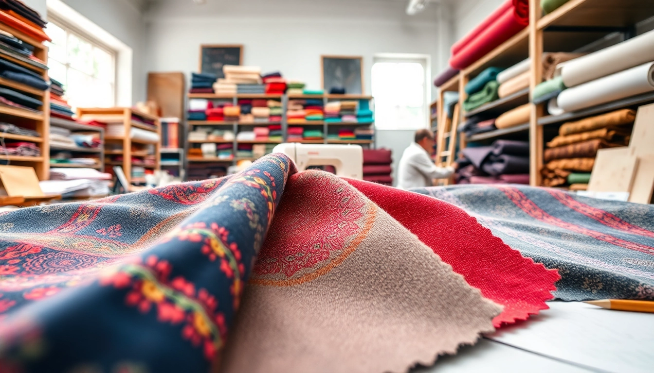 Canvas stof getoond in een creatieve textielwerkplaats met kleurrijke patronen.