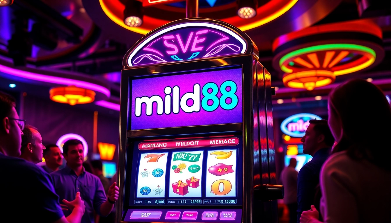 Main mild88 slot seen in a lively casino scene, highlighting vibrant colors and excited players.