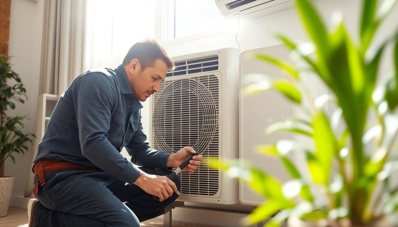 Technician conducting ac repair phoenix az service on modern air conditioning unit